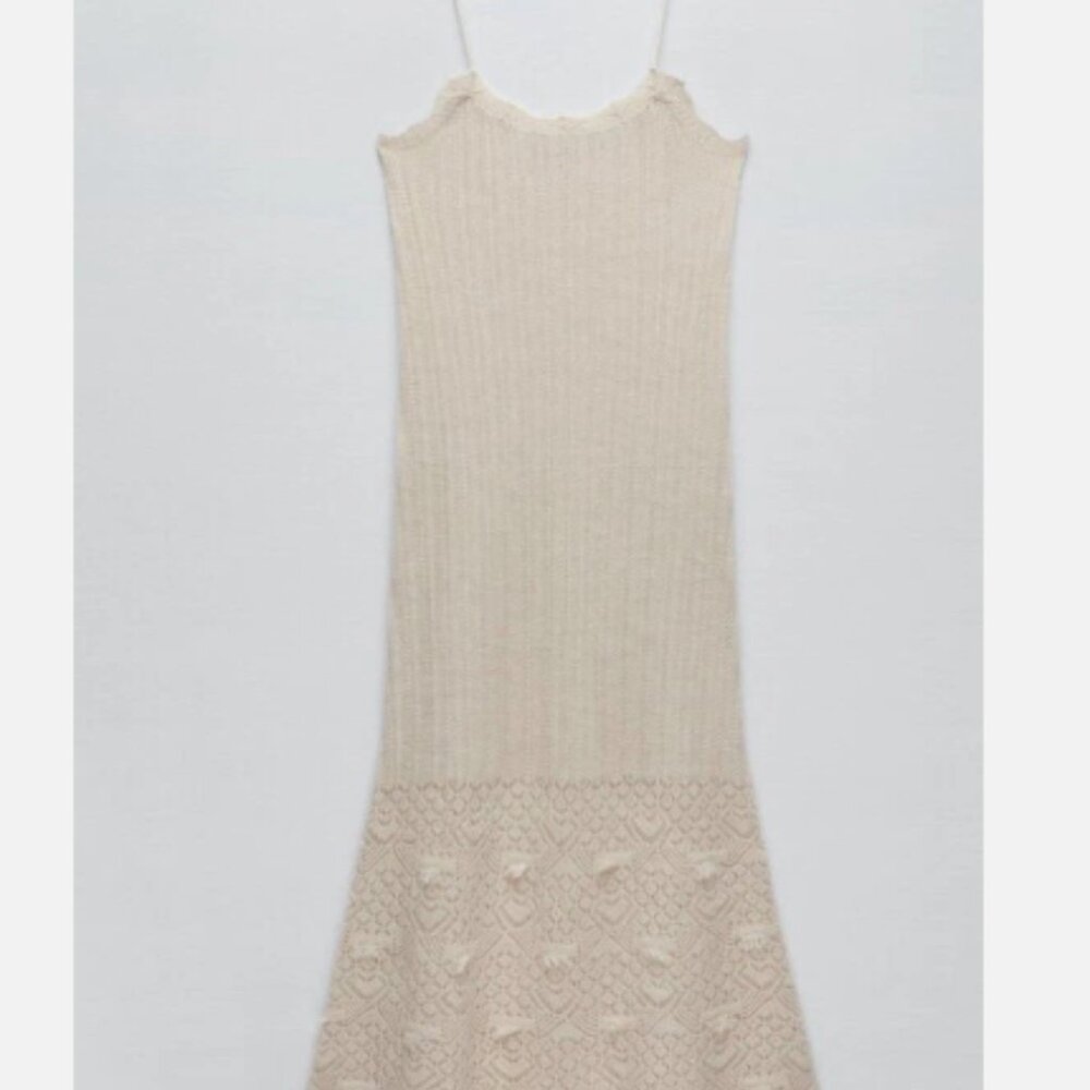 Zara Ecru Pointelle Knit Dress Size | Size M - L